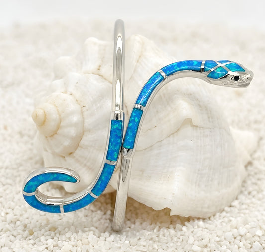 Sterling Silver 925 blue opal snake bangle bracelet