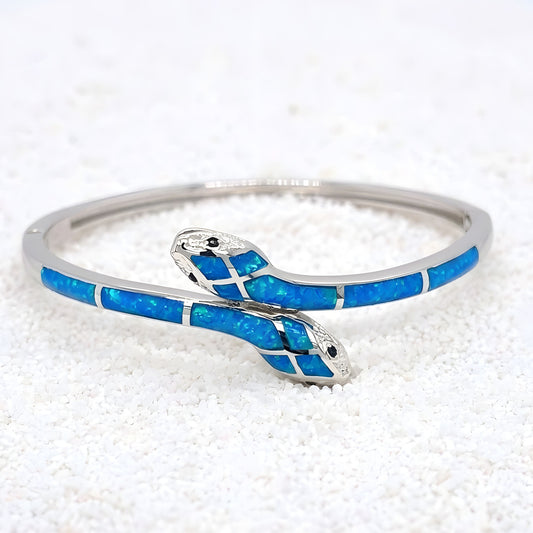 Sterling silver 925 blue opal snake cuff bracelet