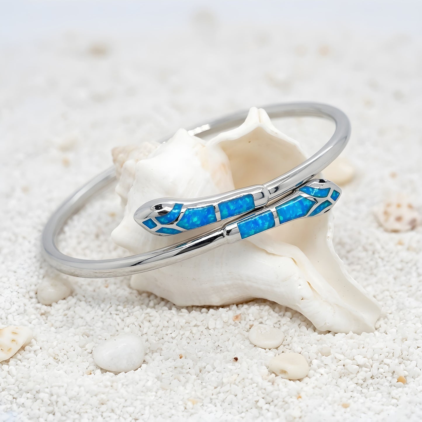 Greek made sterling silver 925 snake bracelet with blue opal stones