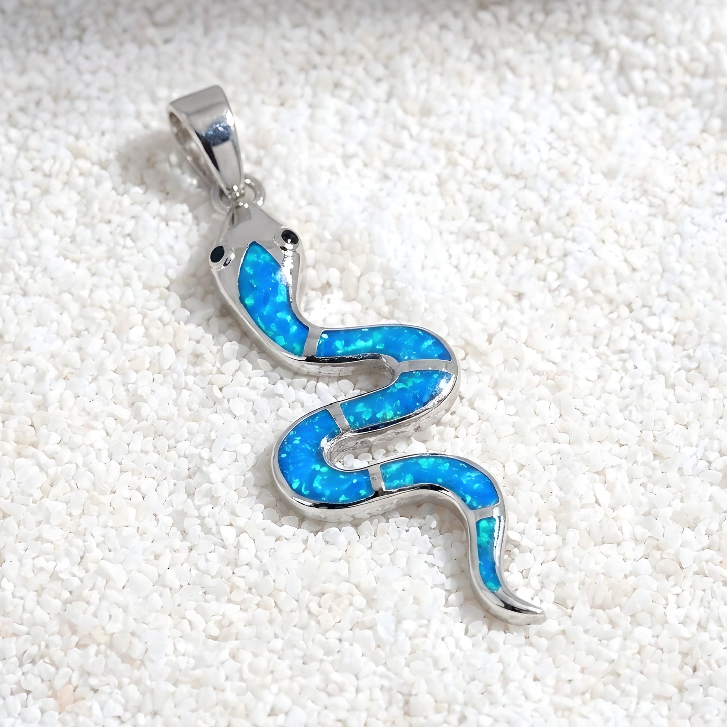 Sterling Silver 925 blue opal snake pendant made in Greece