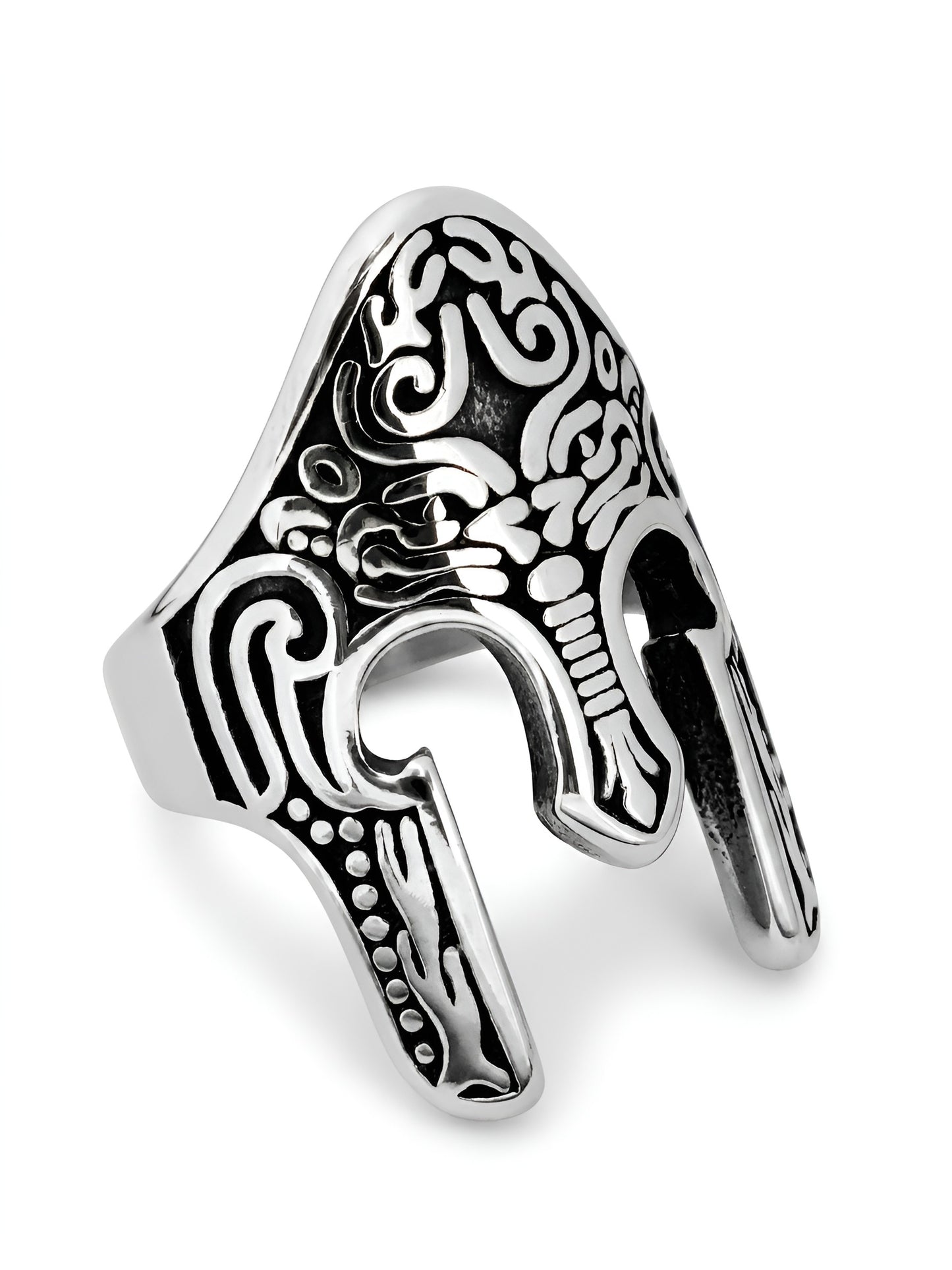 Stainless steel Spartan warrior helmet ring made in Greece