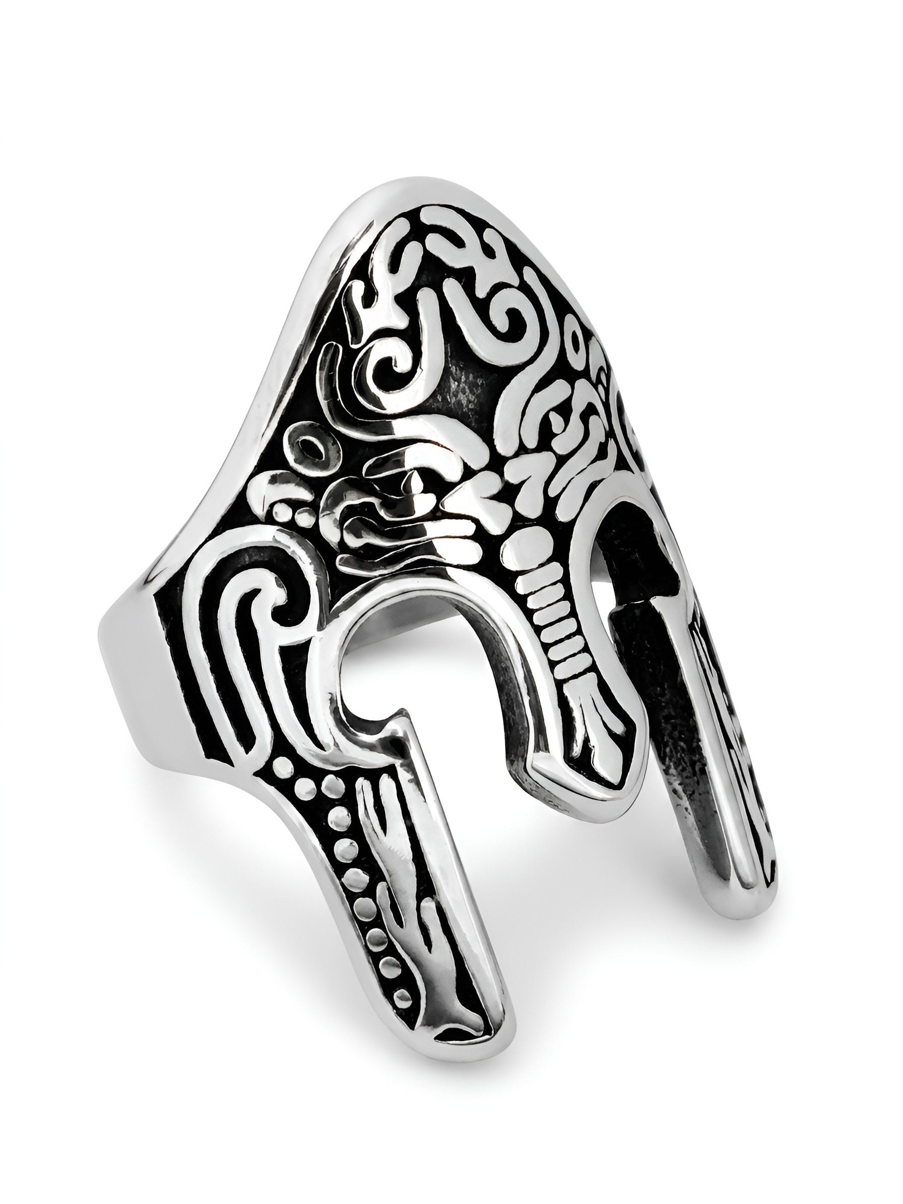 Stainless steel Spartan warrior helmet ring made in Greece