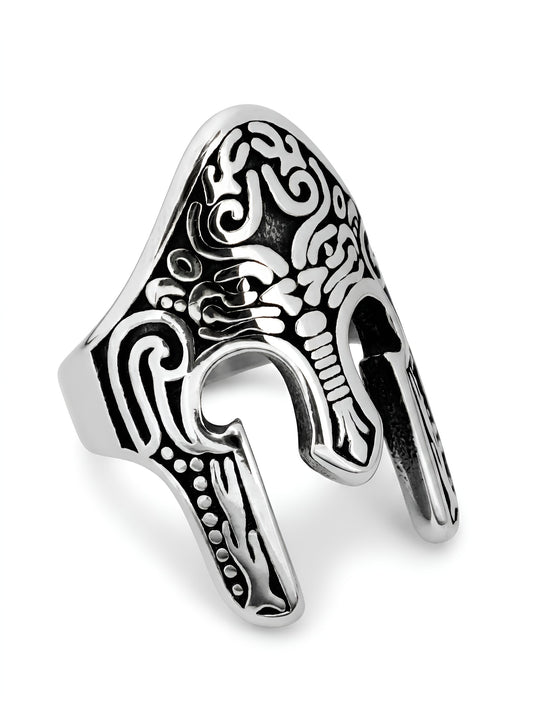 Stainless steel Spartan warrior helmet ring made in Greece