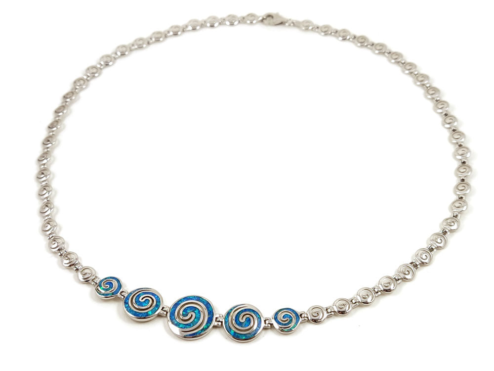 Greek Spiral Blue Opal Gradual Silver Necklace