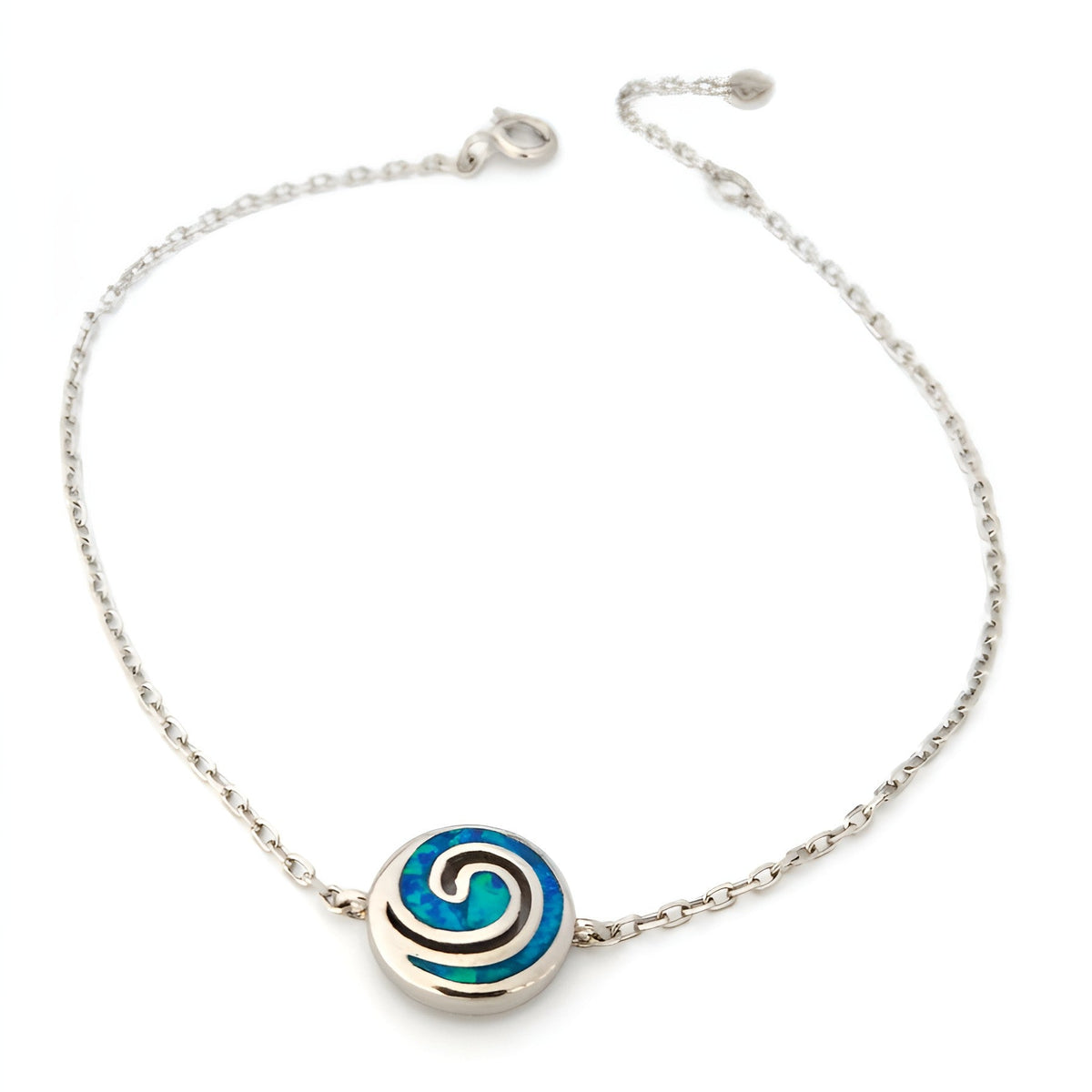 Sterling Silver 925 blue opal Greek spiral chain bracelet