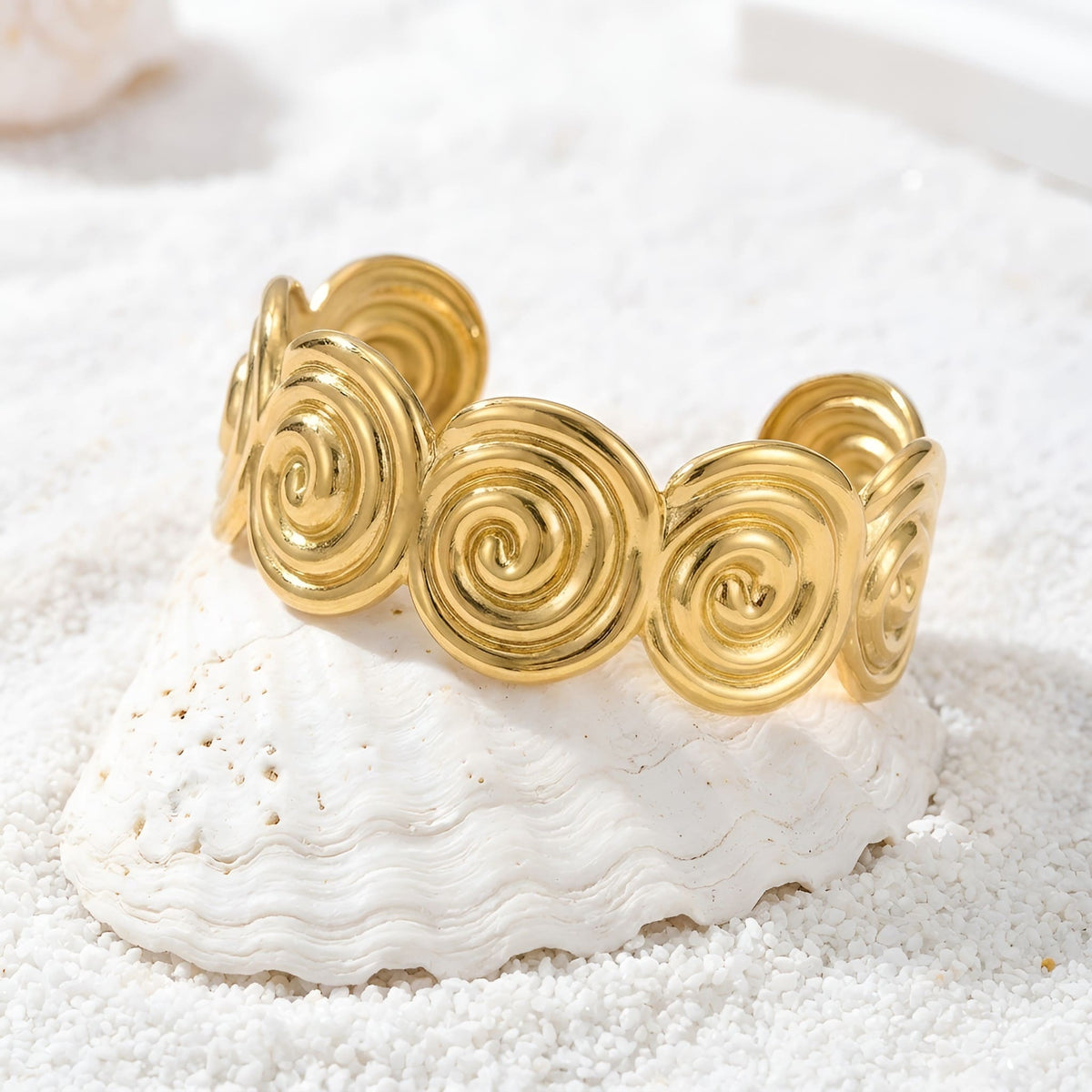 Gold plated adjustable open cuff bracelet with symbolic Circle of Life design