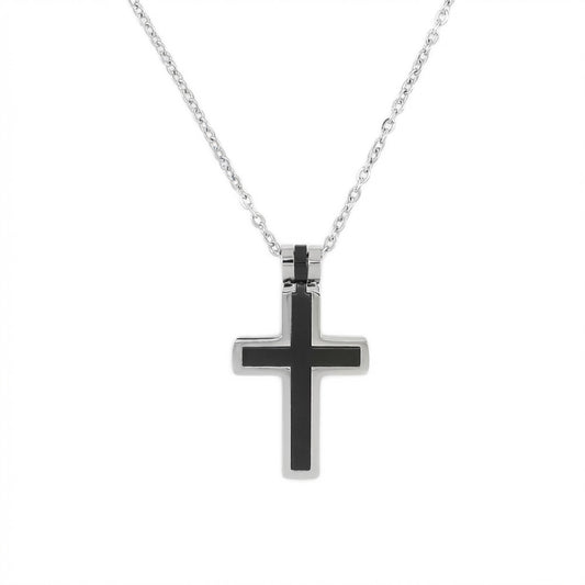 stainless steel cross necklace front view