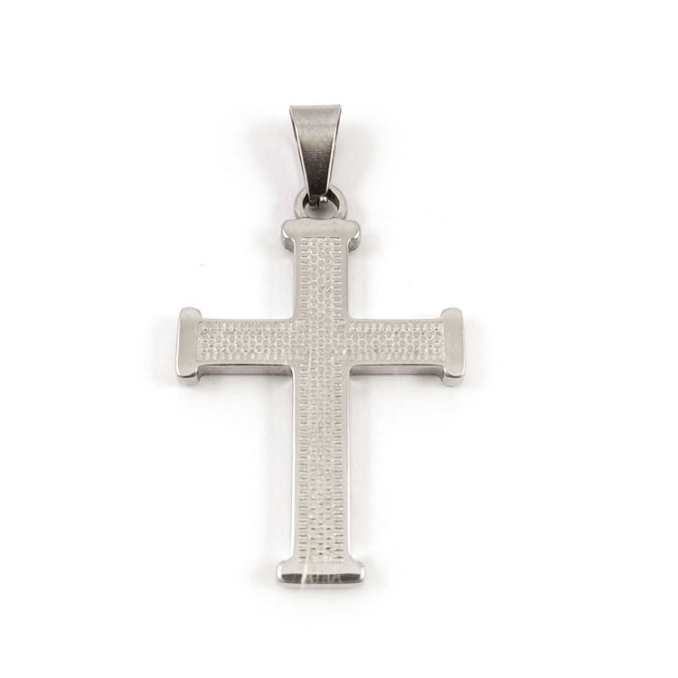 Solid stainless steel modern cross pendant front view