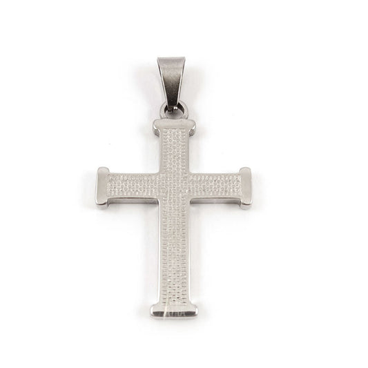 Solid stainless steel modern cross pendant front view