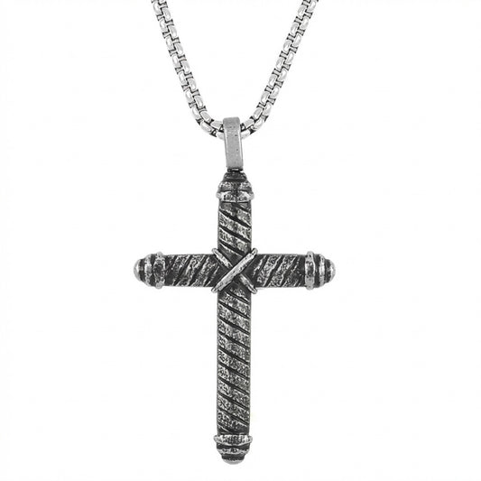 Stainless steel cross necklace front view