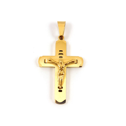 Gold-plated stainless steel Greek cross pendant 37x27mm