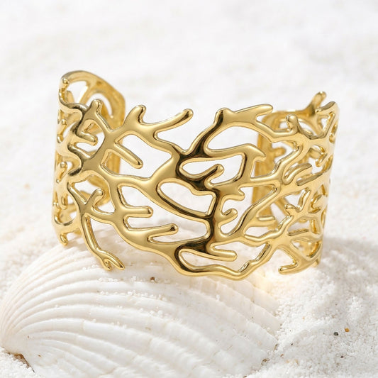 Gold plated wide cuff bracelet modern design