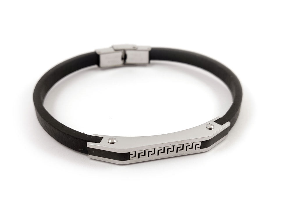 Modern men’s 6mm black leather stainless steel bracelet