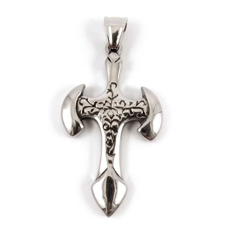 Solid stainless steel modern cross pendant front view