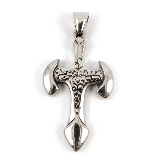 Solid stainless steel modern cross pendant front view