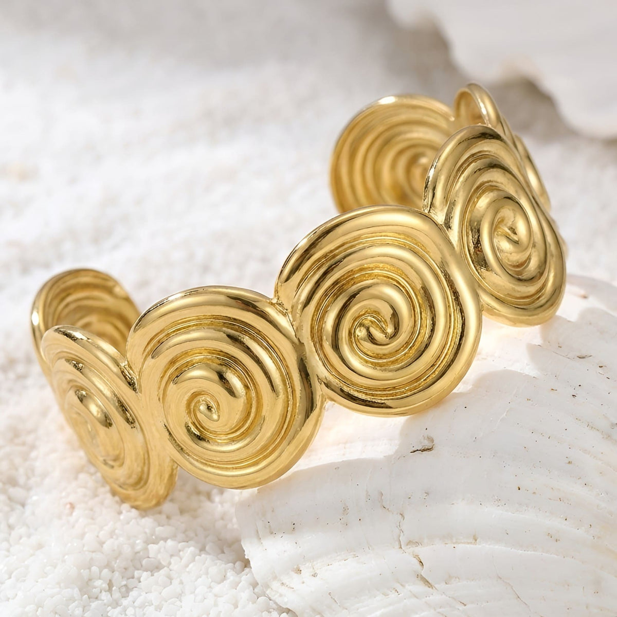Stainless steel gold plated adjustable cuff bracelet with Circle of Life designs
