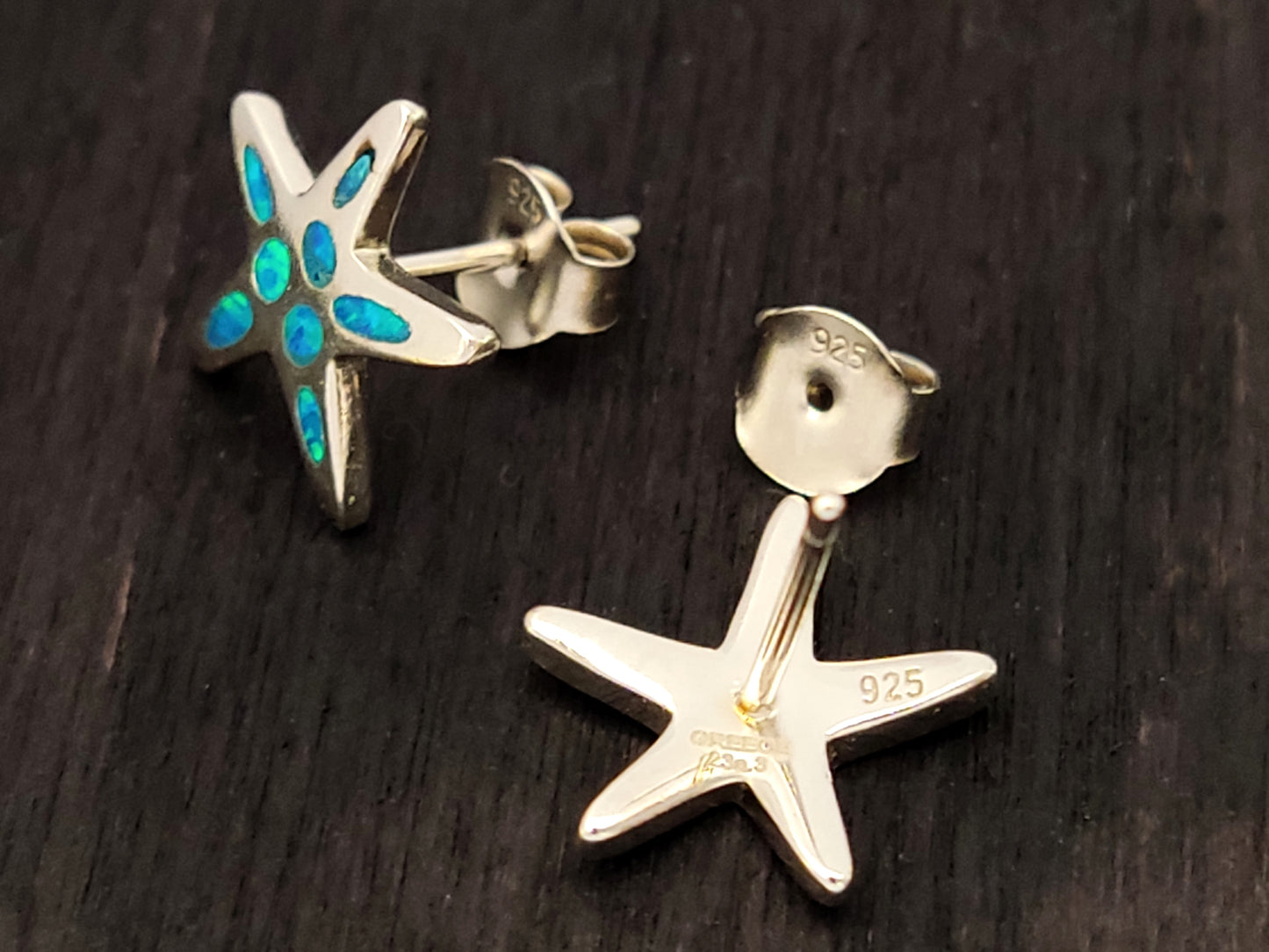 Starfish Blue Opal Silver Stud Earrings 12mm