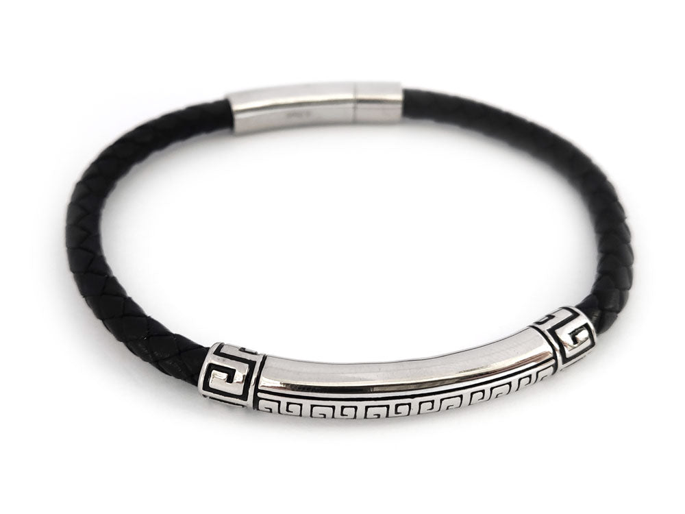 Close-up of Greek Meander design on men's bracelet

