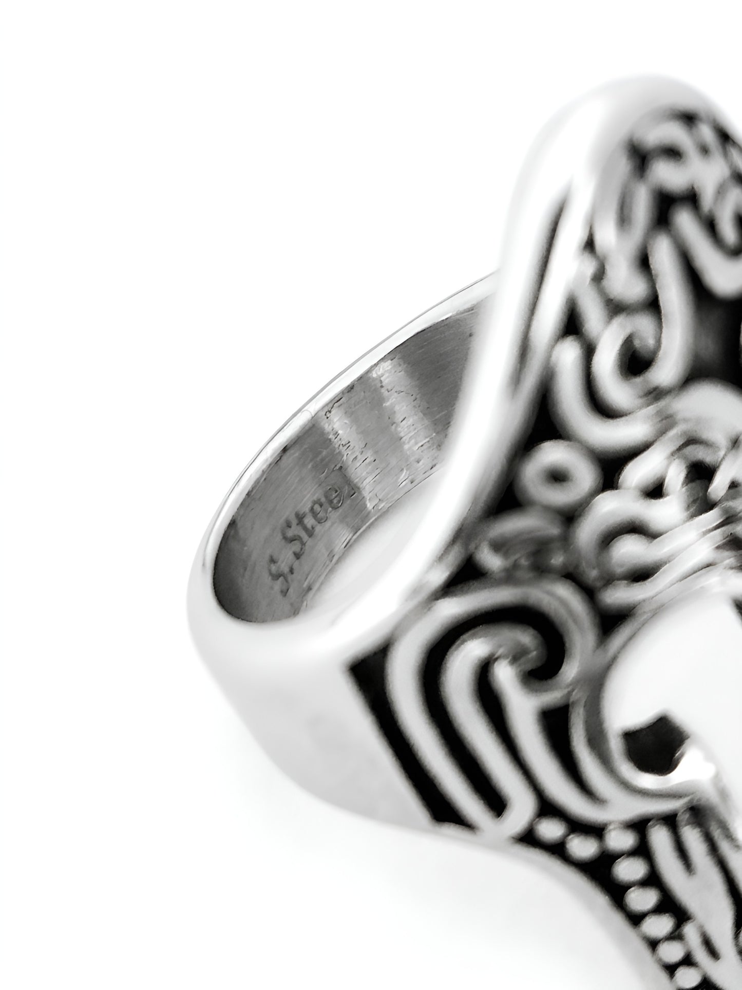 Hallmarked stainless steel Greek warrior ring