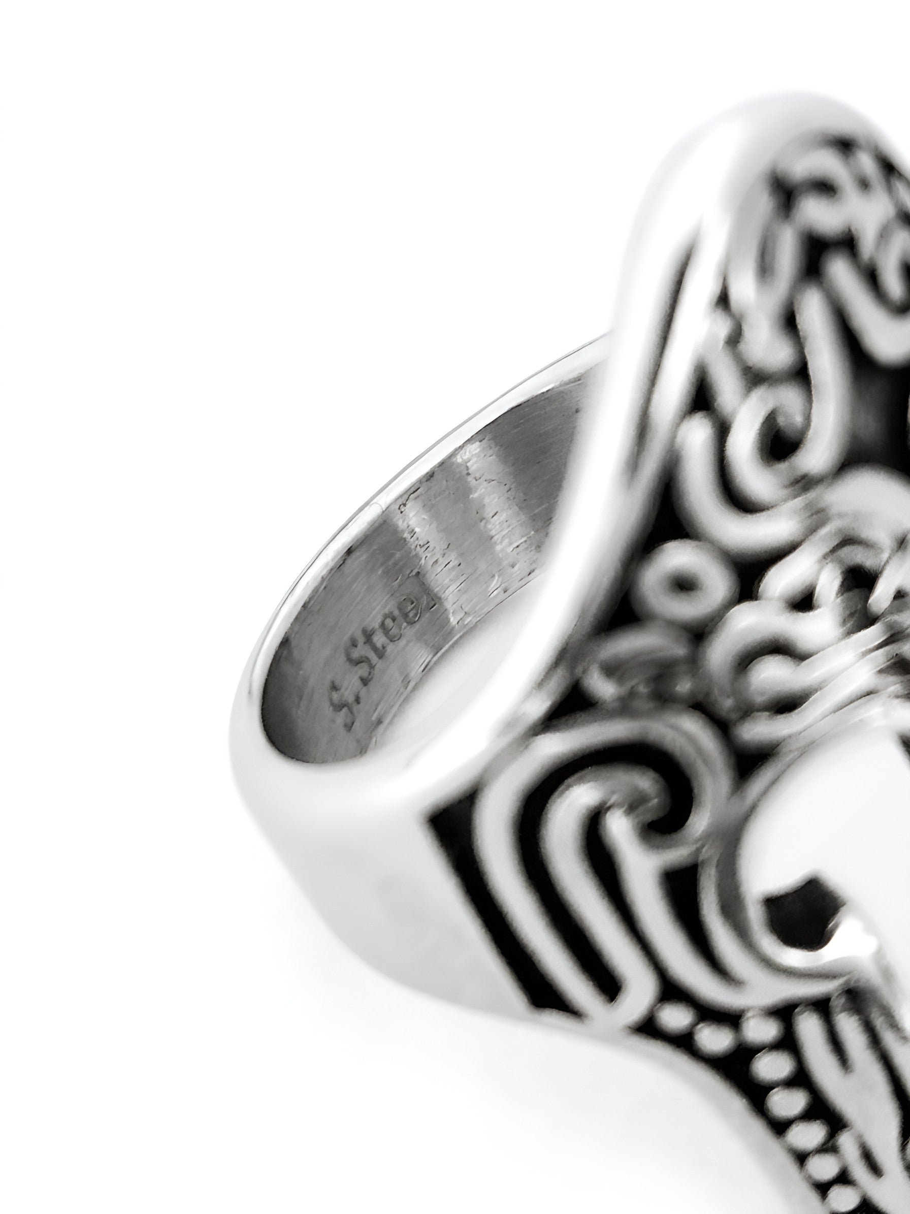 Hallmarked stainless steel Greek warrior ring