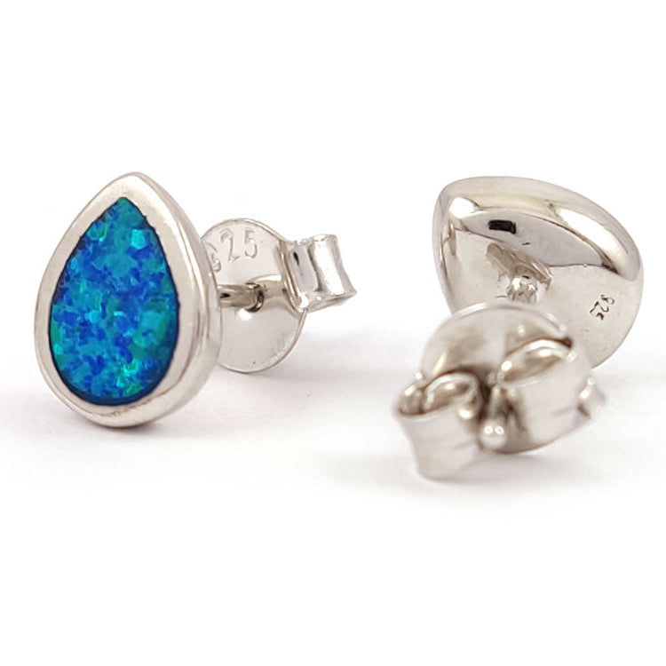 "Blue opal teardrop design Greek silver jewelry earrings"