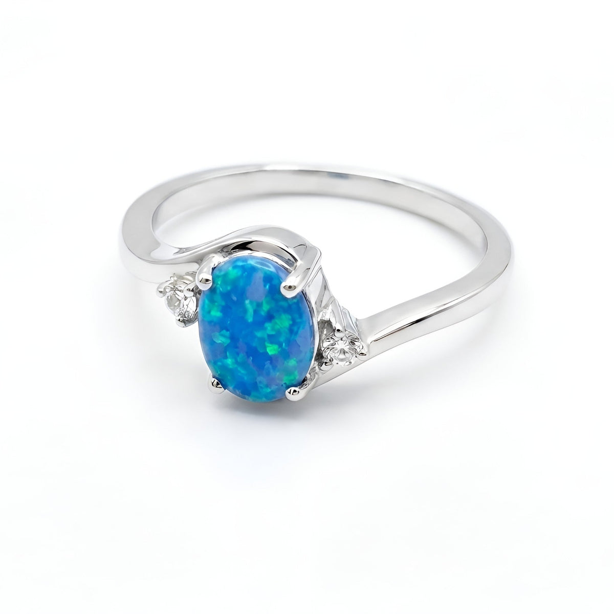 Blue opal cubic zirconia sterling silver ring