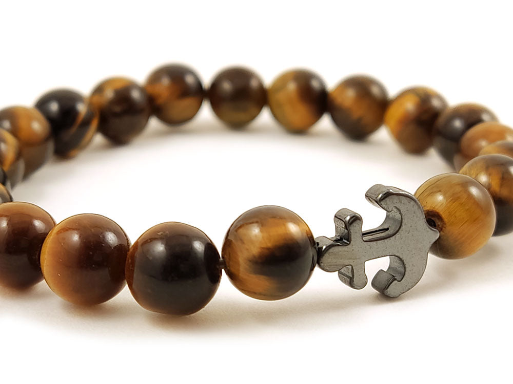 Handmade Greek Tiger Eye Stones 8mm And Hematite Anchor Bracelet