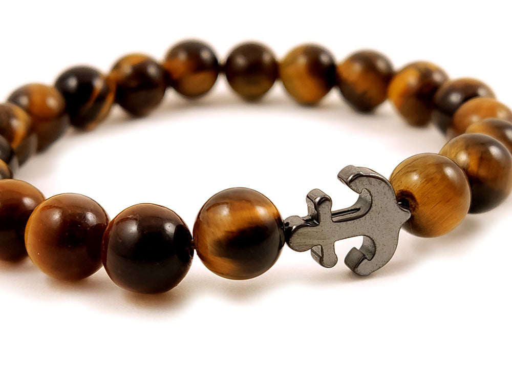 Handmade Greek Tiger Eye Stones 8mm And Hematite Anchor Bracelet