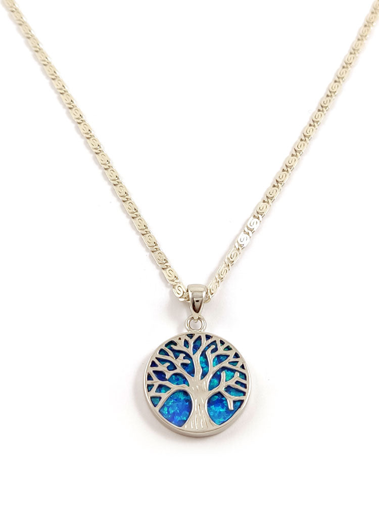 Tree Of Life Blue Opal Chain Pendant Necklace 18mm