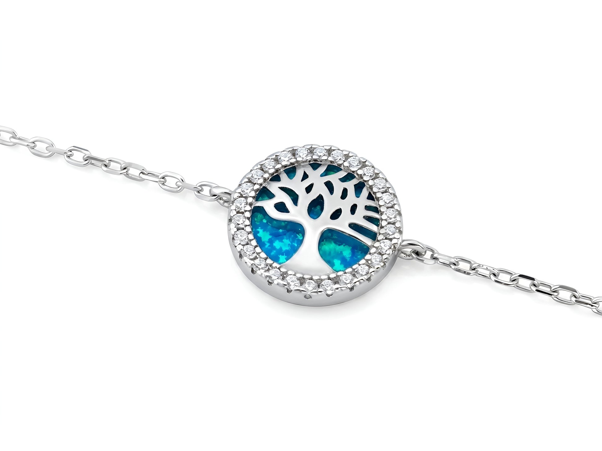Sterling Silver 925 blue opal Tree of Life bracelet made in Greece