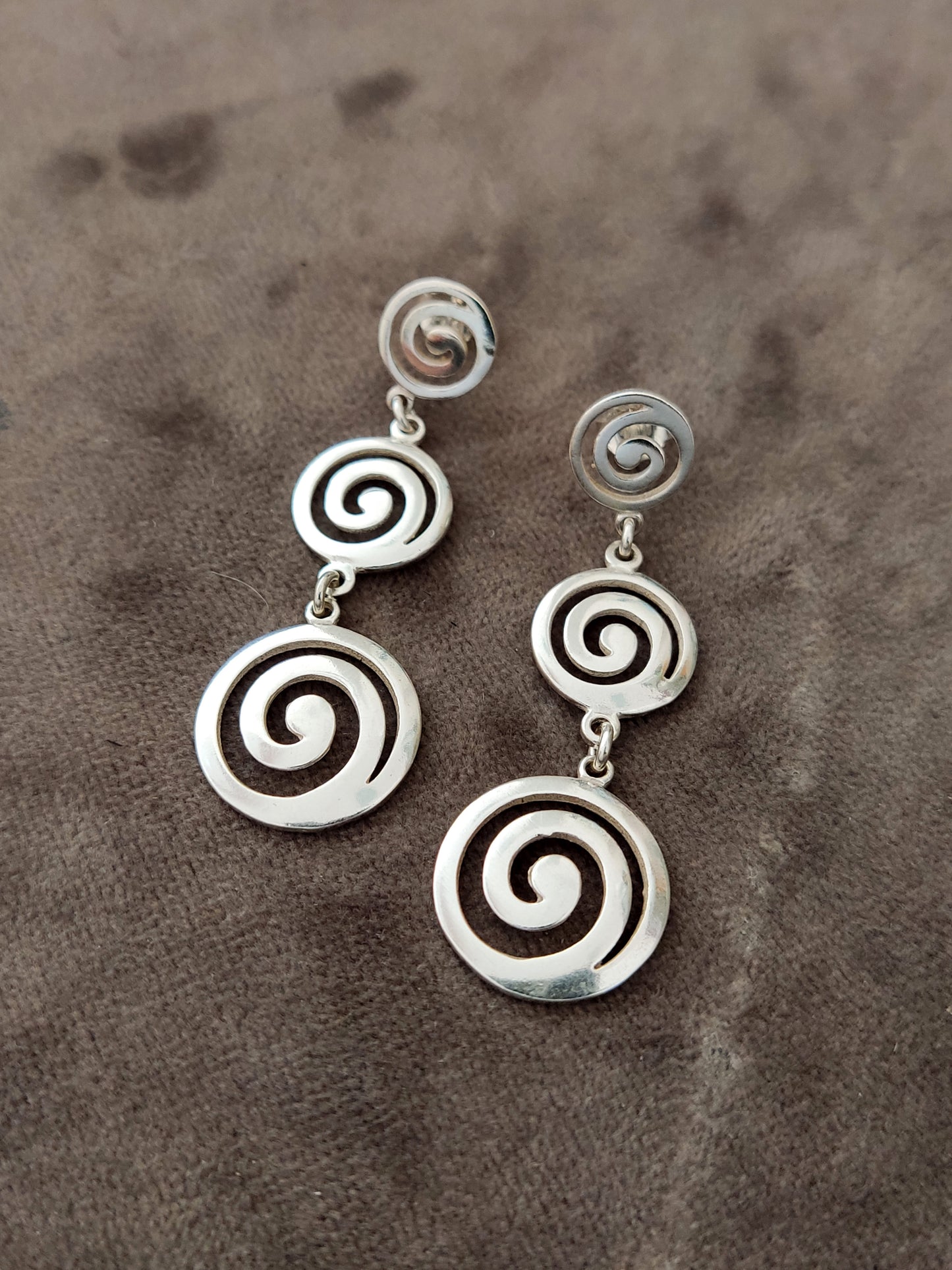 Greek Triple Spiral Gradual Dangle Silver Earrings