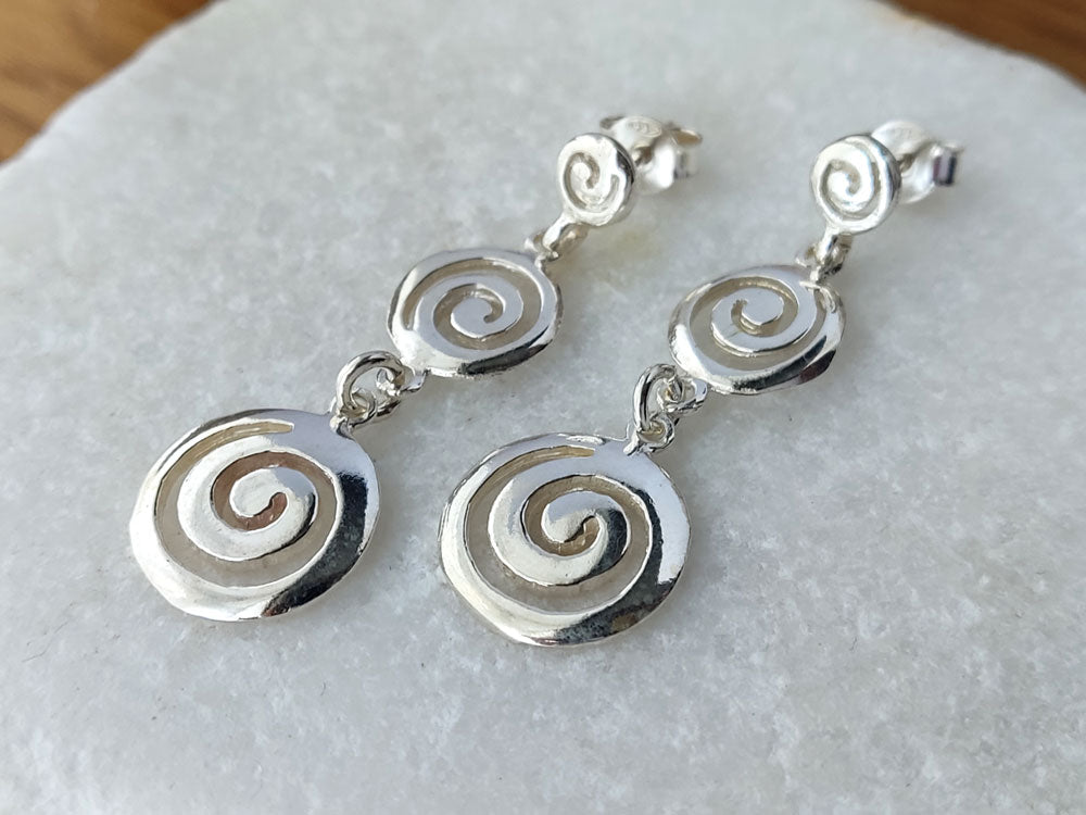 Hallmarked 925 Greek triple spiral silver earrings
