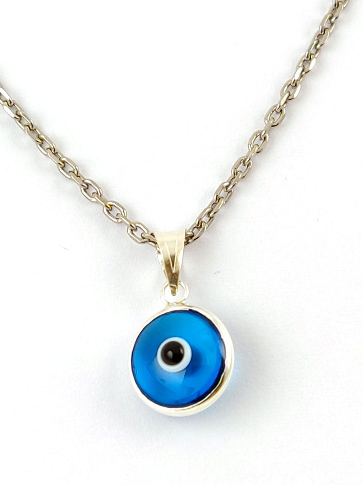 Light Blue Evil Eye Nazar Silver Necklace