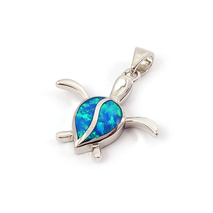 “Sterling silver 925 blue opal turtle pendant handmade in Greece”