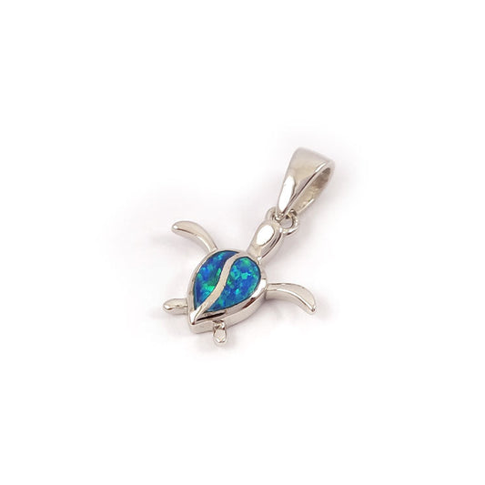 "Sterling silver 925 turtle pendant with blue opal modern design"