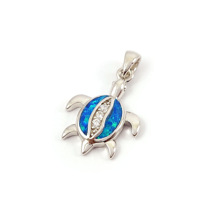 "Sterling silver 925 turtle pendant with blue opal and crystals"