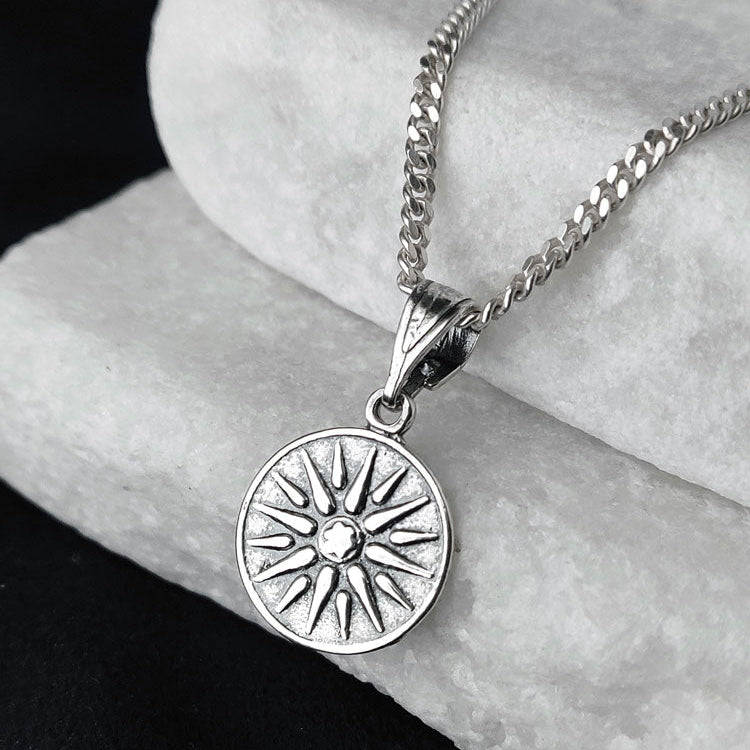 Vergina Sun sterling silver pendant front view