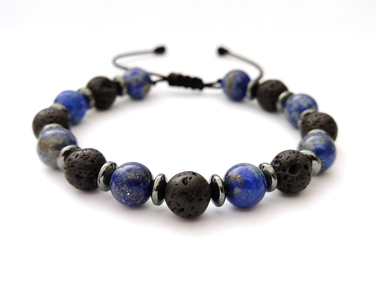 Bracelet en pierres naturelles de lave grecque Lapis Lazuli 8mm