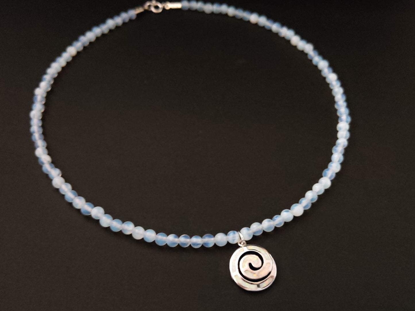 Greek White Opal Moonstone Silver Necklace