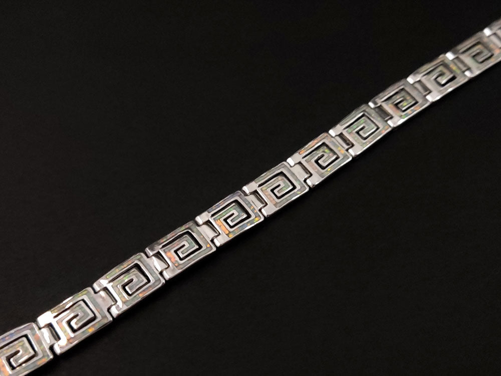 Bracelet en argent opale blanche grecque 8 mm