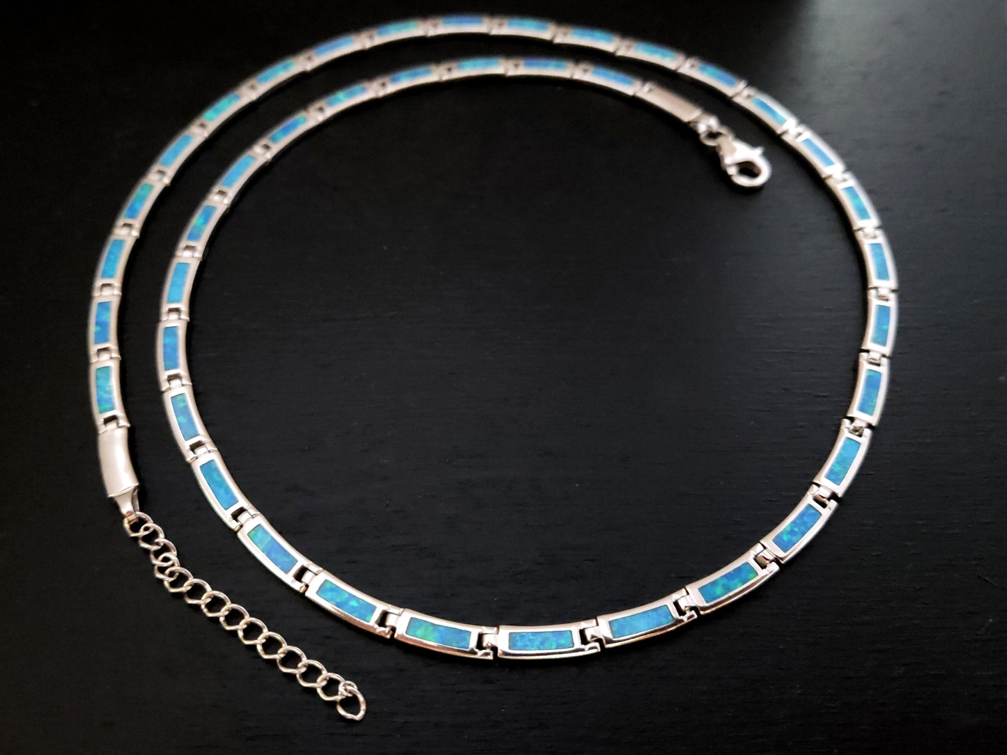 Silver Blue Opal Necklace 4mm