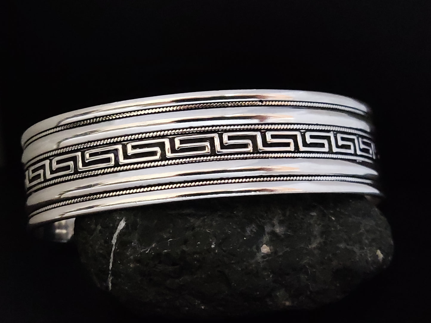 Griechische Silbermanschette, breites, verstellbares Armband, 20 mm 