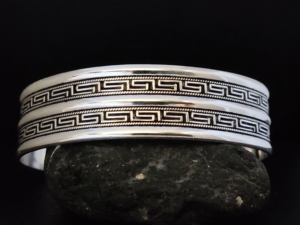 Griechische Silbermanschette Breites verstellbares Armband 21mm 