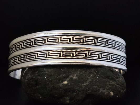 Greek Silver Cuff Wide Adjustable Bracelet 21mm