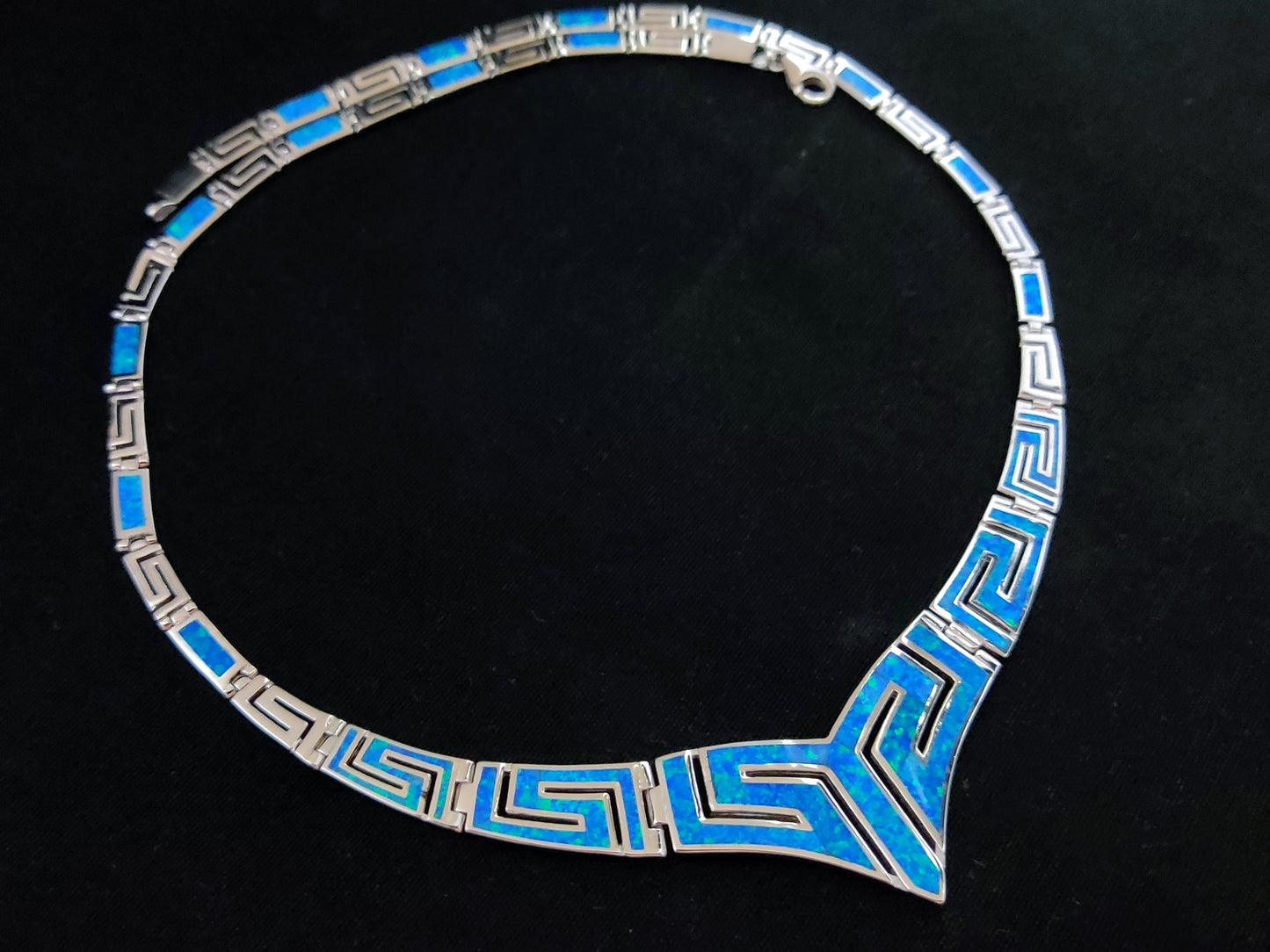 Silver Greek Blue Opal V Necklace