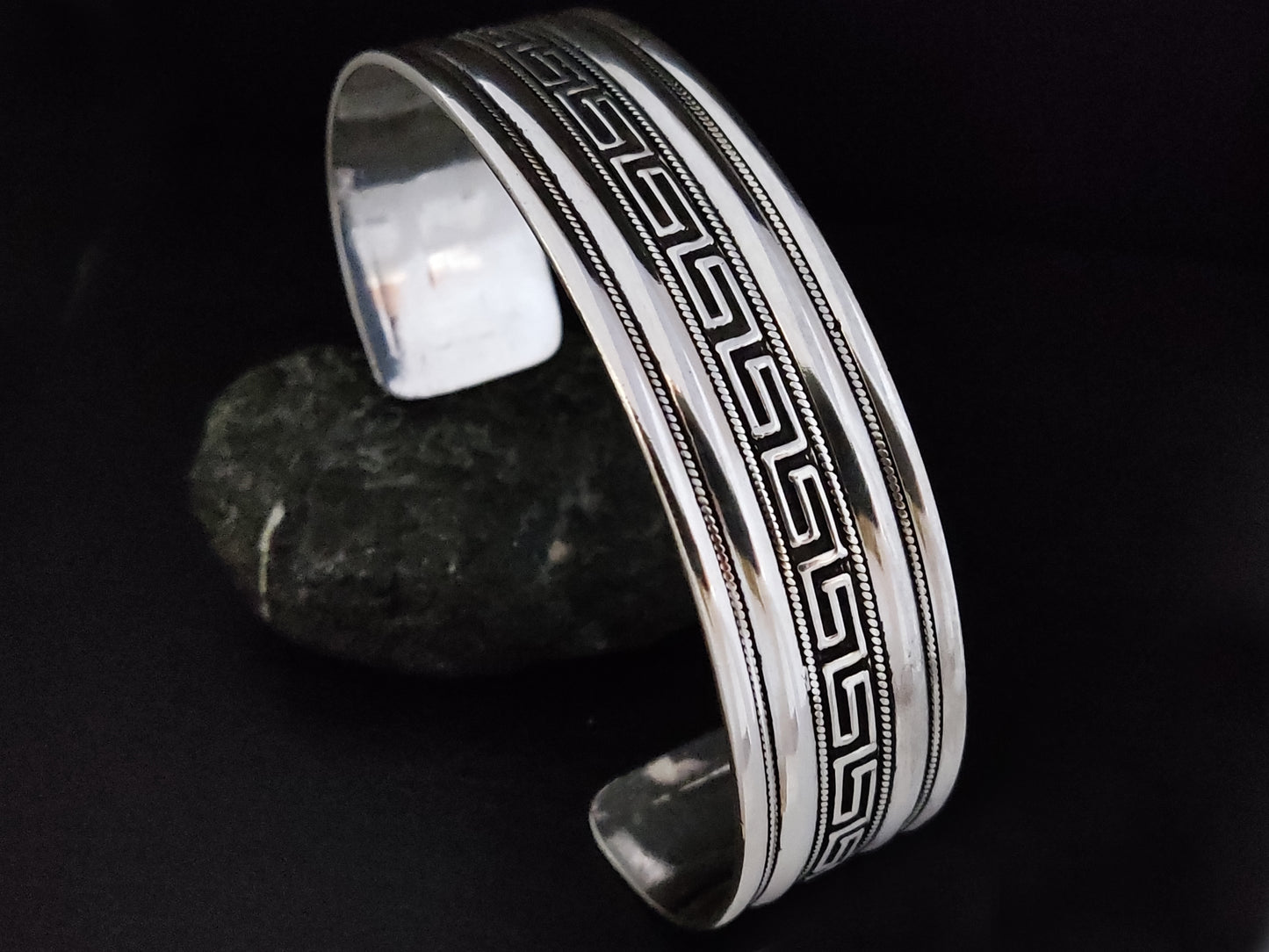 Greek Silver Cuff Wide Adjustable Bracelet 20mm