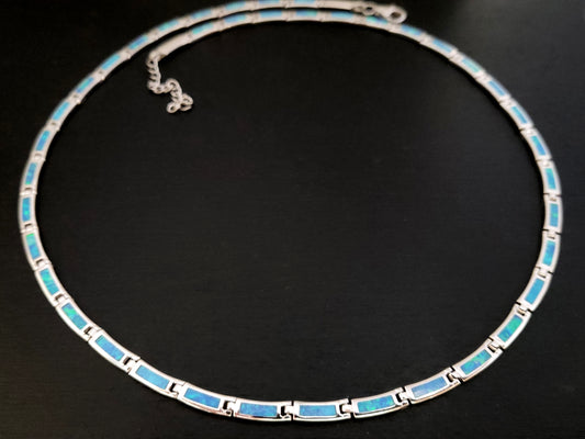 Silver Blue Opal Necklace 4mm