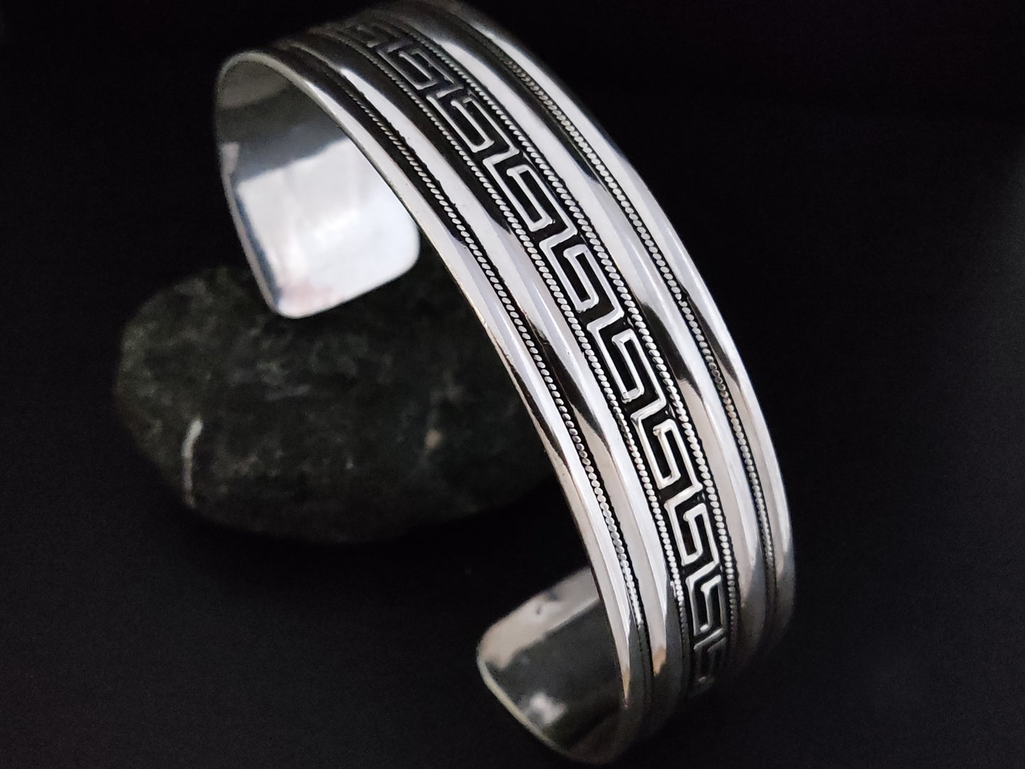 Griechische Silbermanschette, breites, verstellbares Armband, 20 mm 