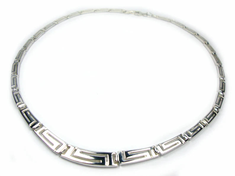 Sterling Silver 925 Ancient Greek Eternity Key Meander Gradual Modern Necklace