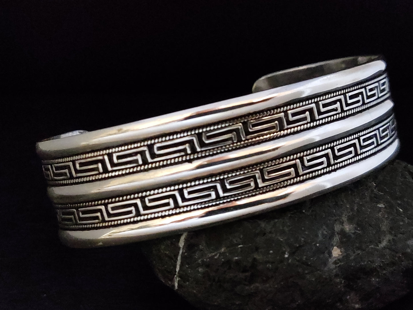 Greek Silver Cuff Wide Adjustable Bracelet 21mm